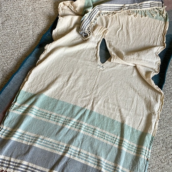 Tribe Alive Cream and Blue Accent Beach Kimono Swim Cover - Picture 14 of 14